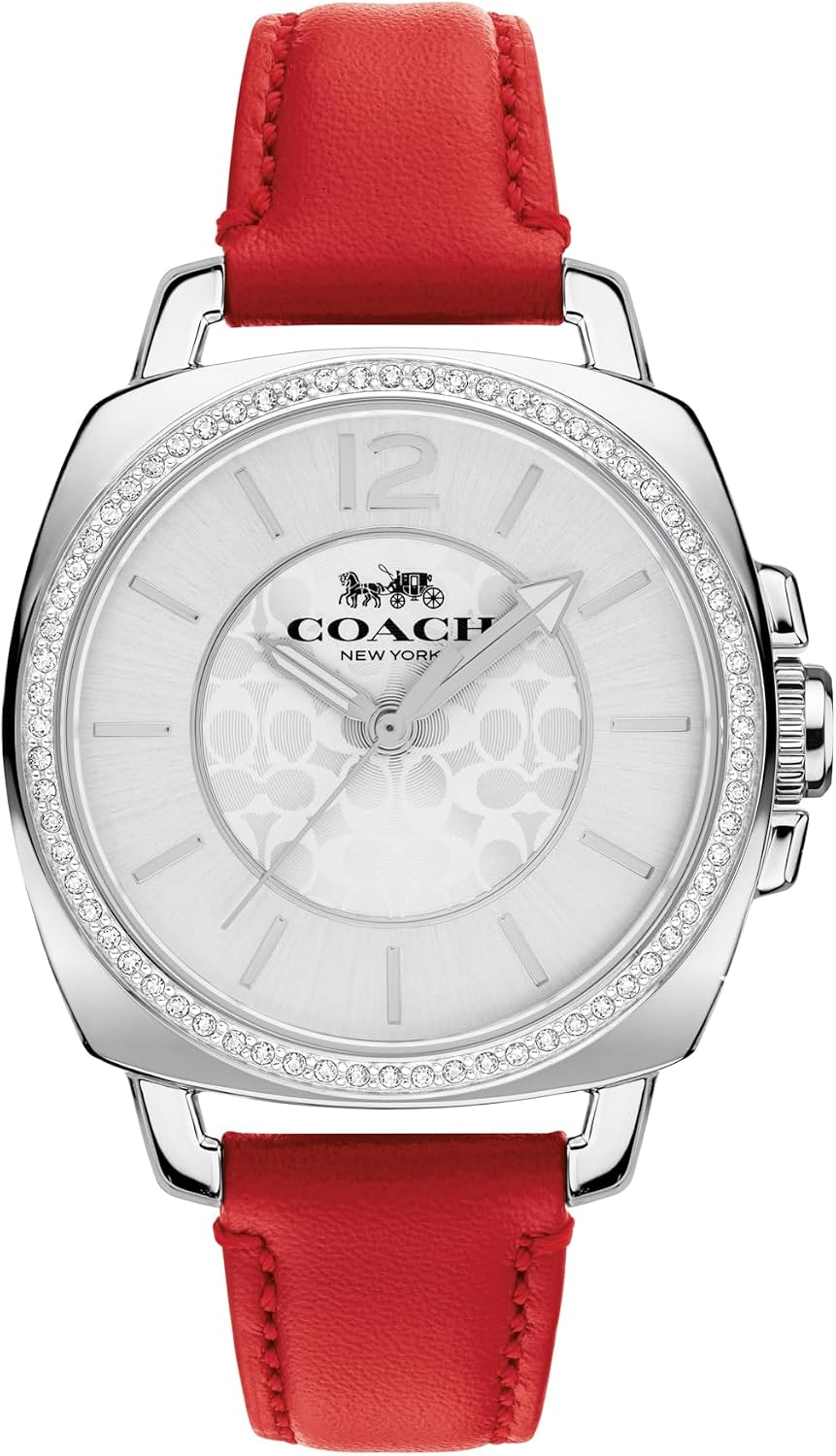 Coach Boyfriend Small 14503855 — женские часы с кристаллами, красный ремешок