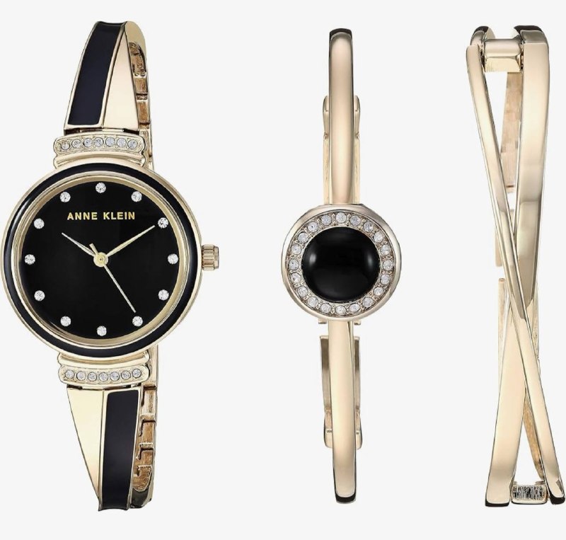 Anne Klein AK/3292BKST — набор: часы и 2 браслета