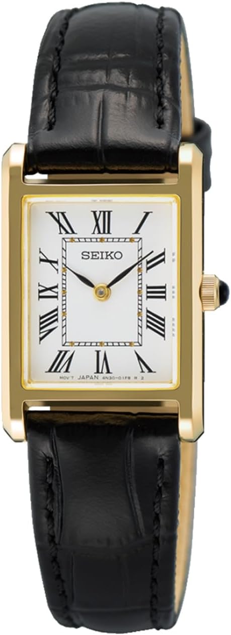 Seiko SWR108P1 — женские часы, золотистый прямоугольный корпус